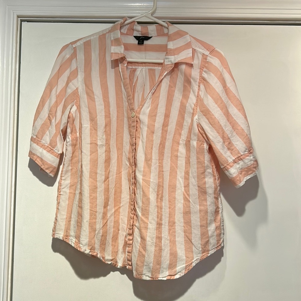 J. Crew size small salmon pink + white striped shirt